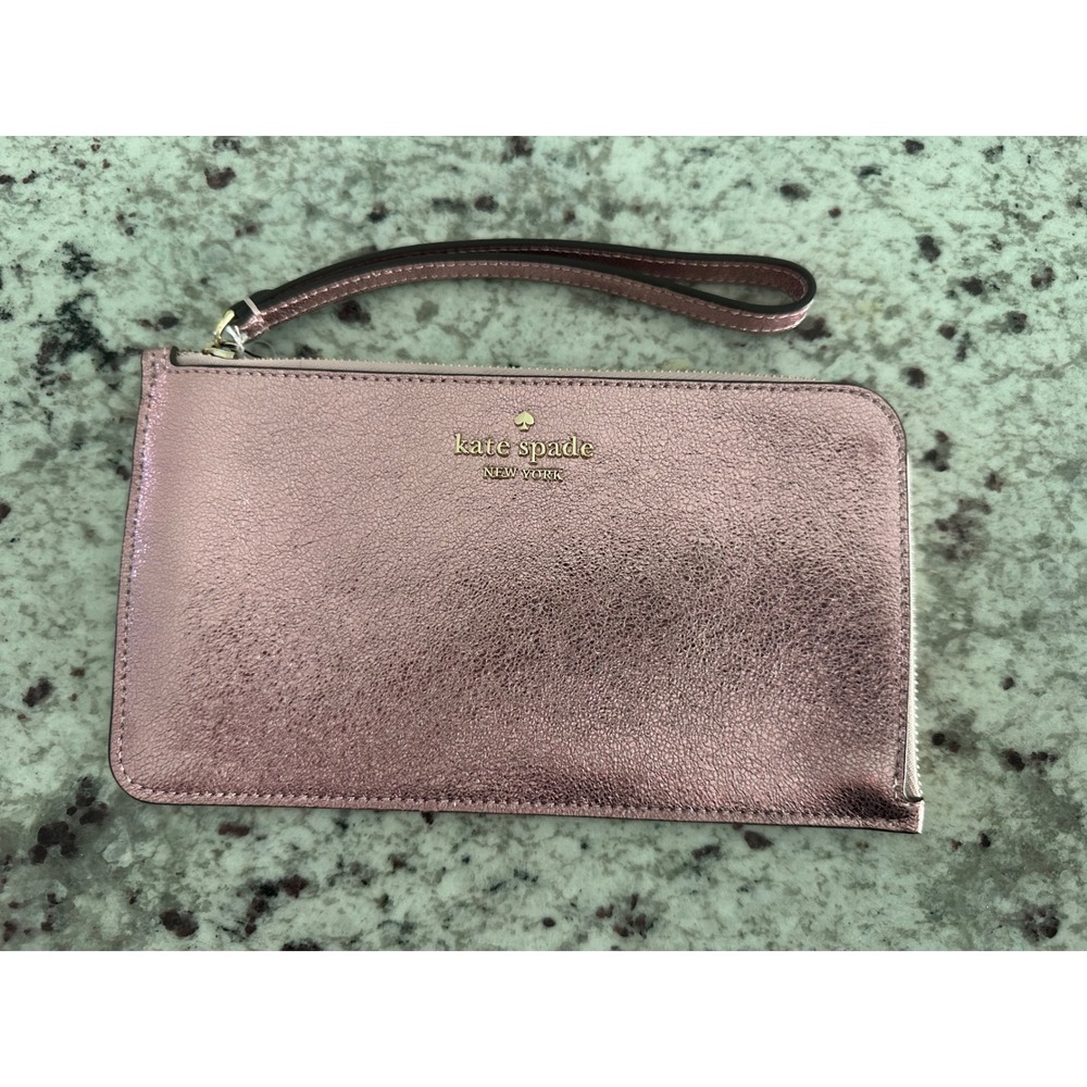Kate Spade Lucy metallic pink Medium L-Zip bag Wristlet